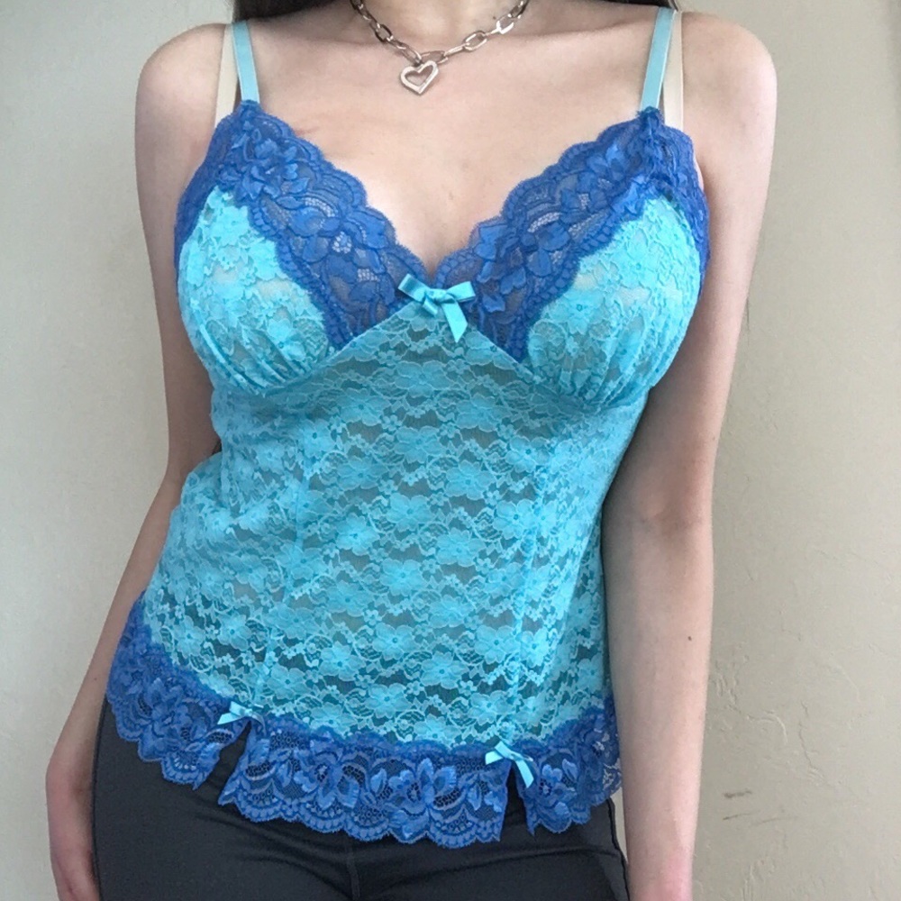 Blue duo toned lace lingerie top